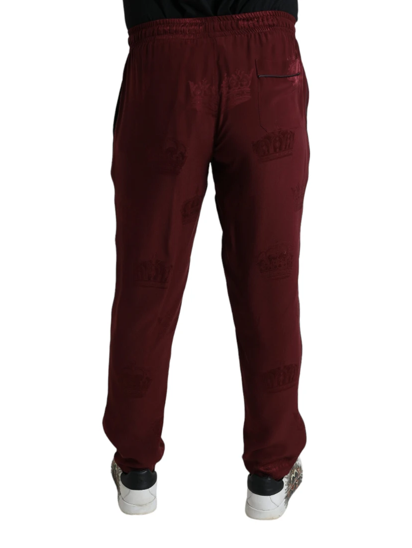 Maroon Crown Pattern Silk Pajama Pants