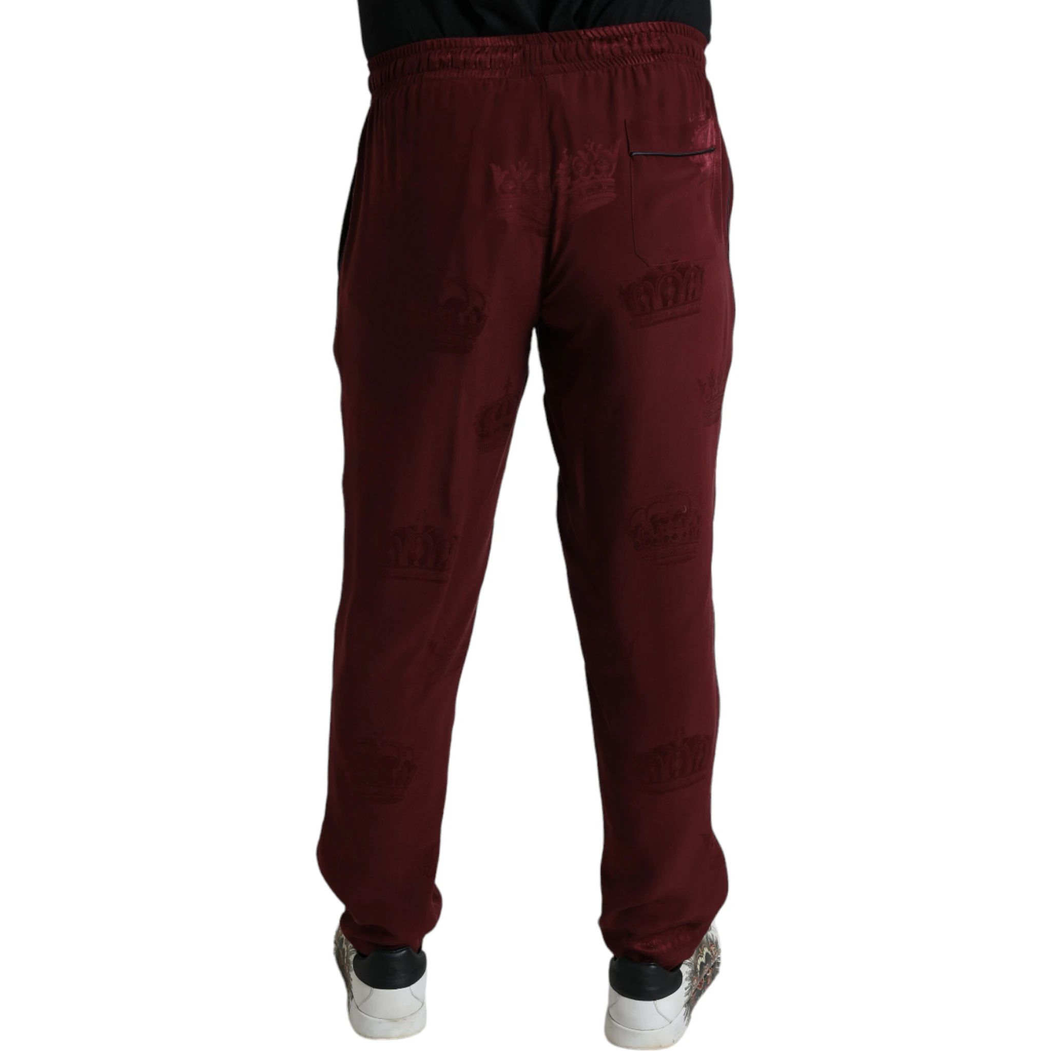 Maroon Crown Pattern Silk Pajama Pants