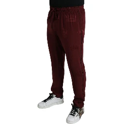Maroon Crown Pattern Silk Pajama Pants