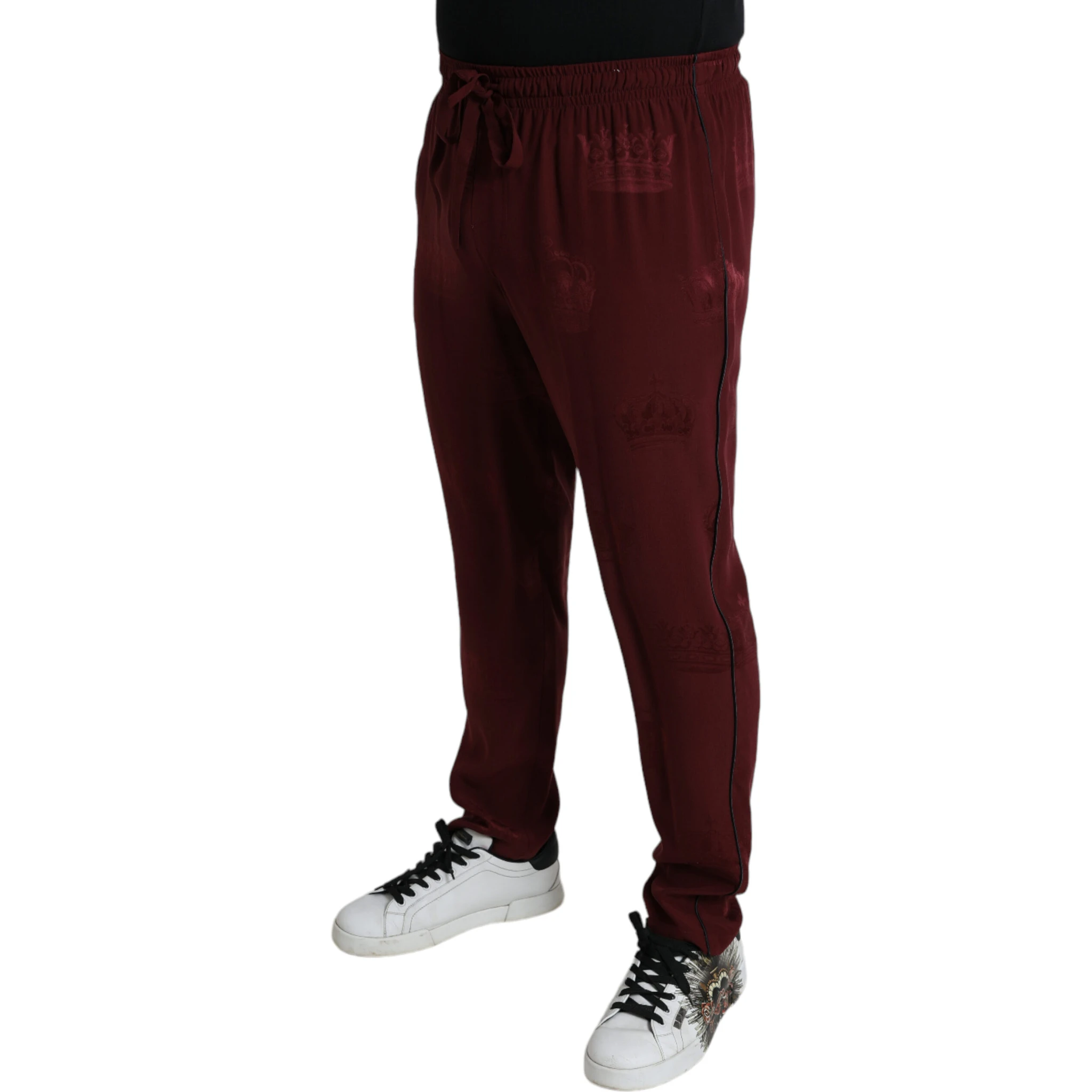 Maroon Crown Pattern Silk Pajama Pants