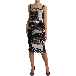 Multicolor Patchwork Midi Floral Leopard Bodycon Dress