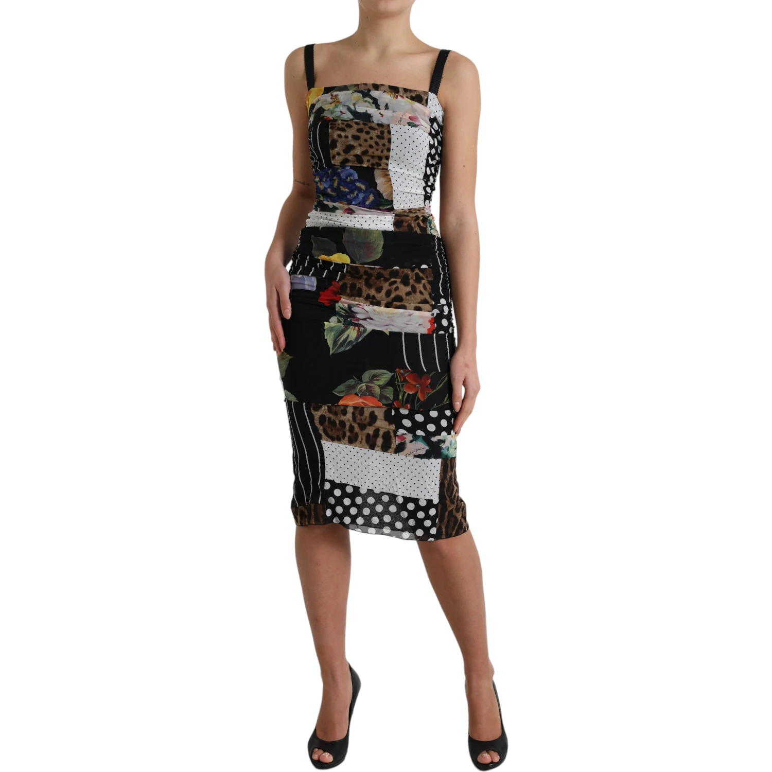 Multicolor Patchwork Midi Floral Leopard Bodycon Dress