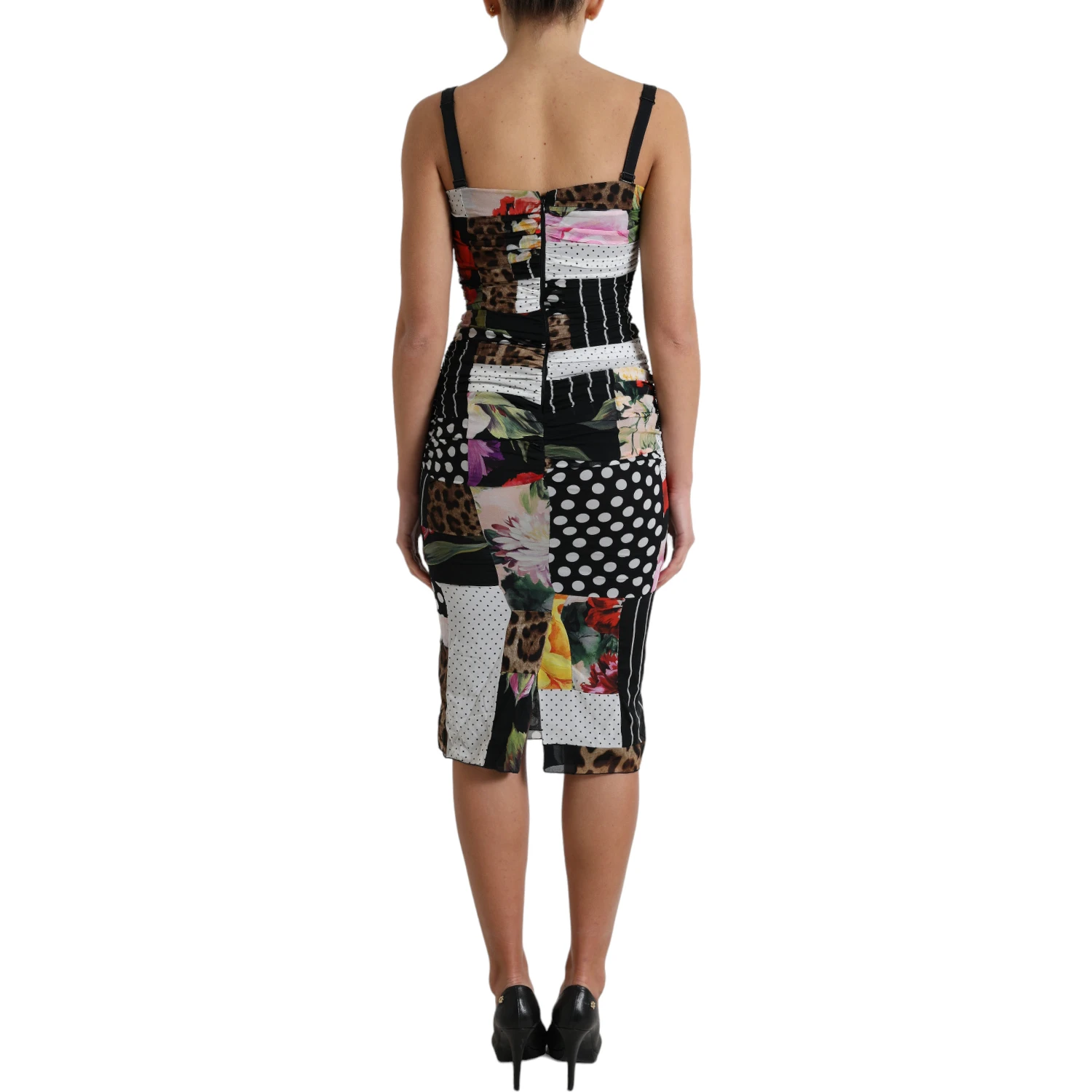 Multicolor Patchwork Midi Floral Leopard Bodycon Dress