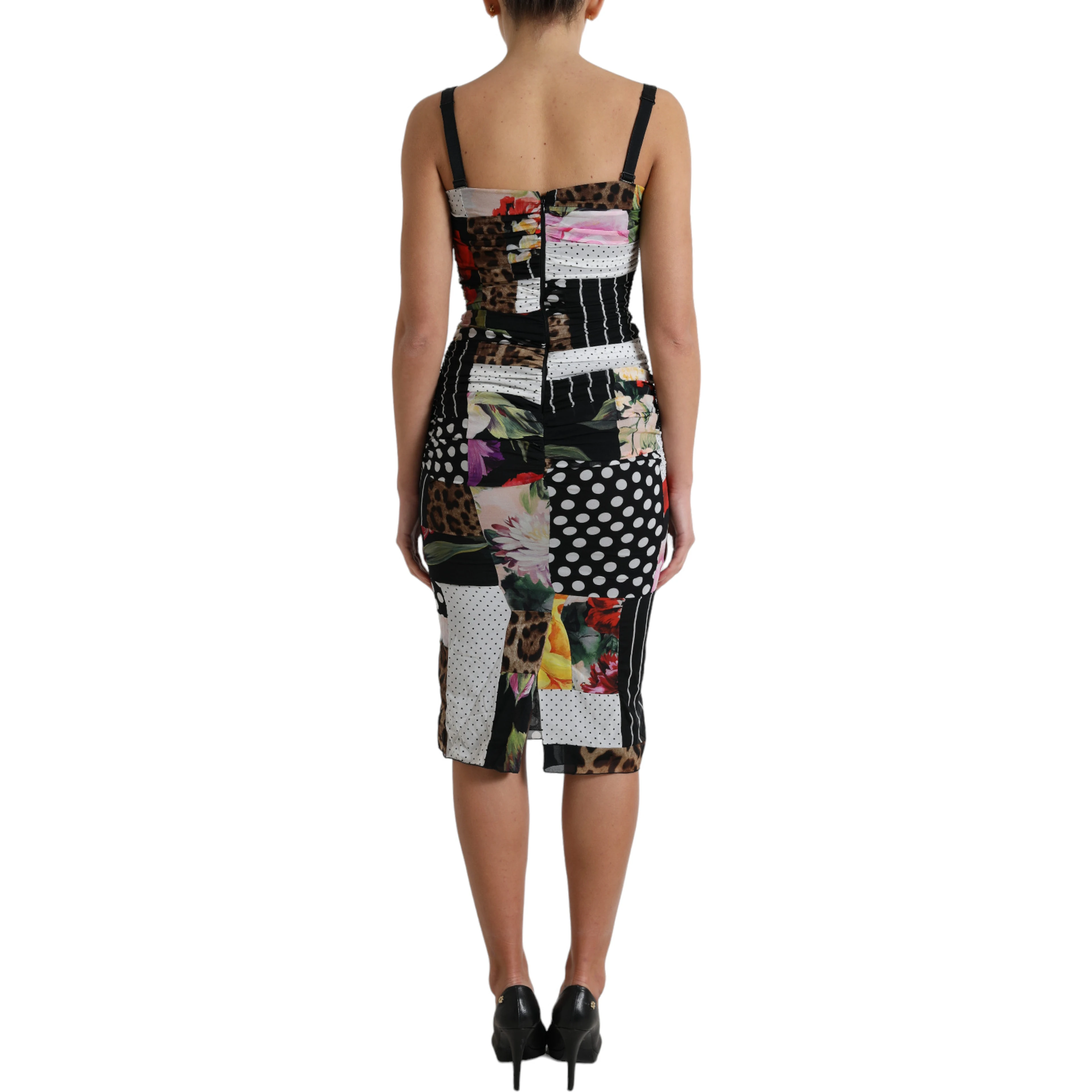 Multicolor Patchwork Midi Floral Leopard Bodycon Dress
