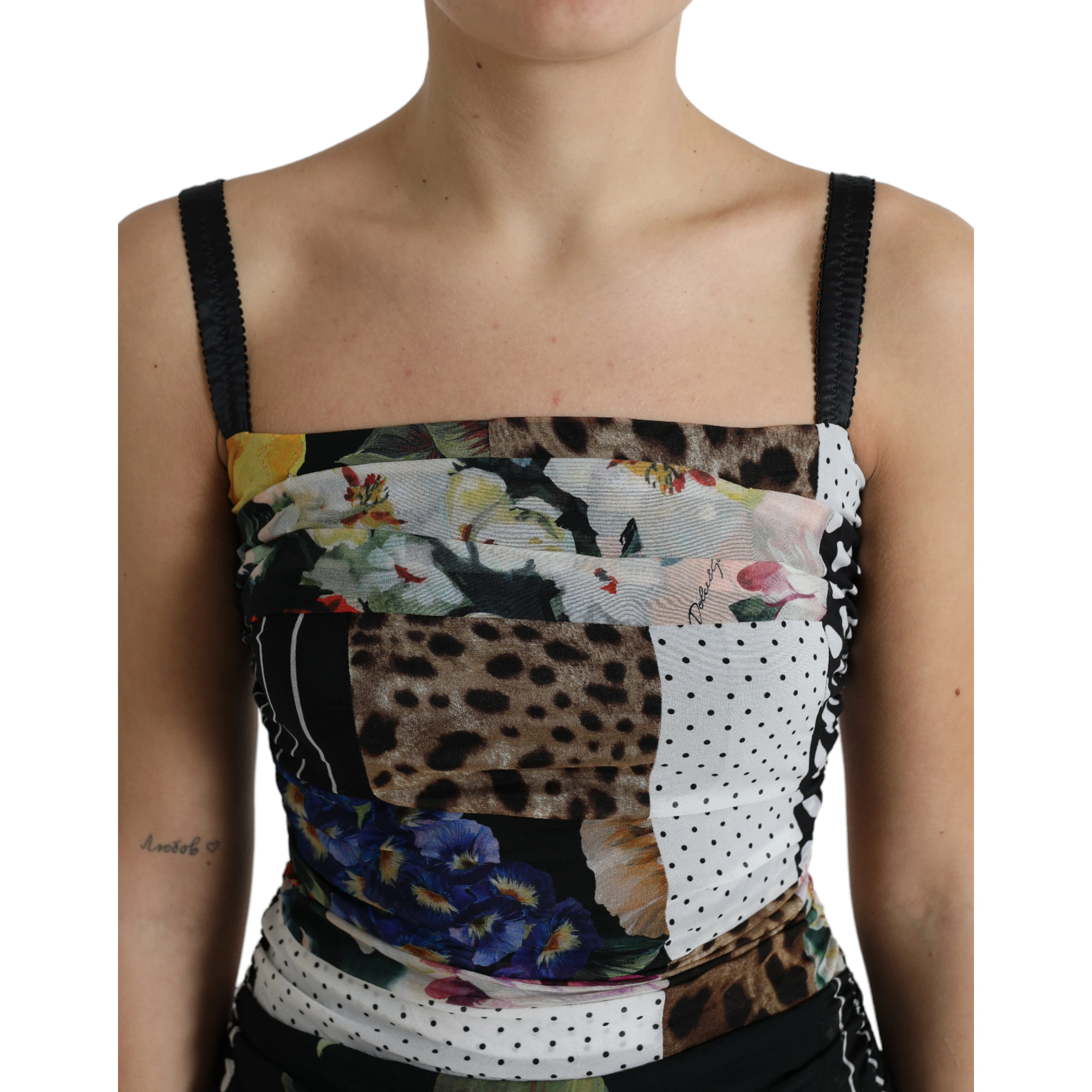 Multicolor Patchwork Midi Floral Leopard Bodycon Dress