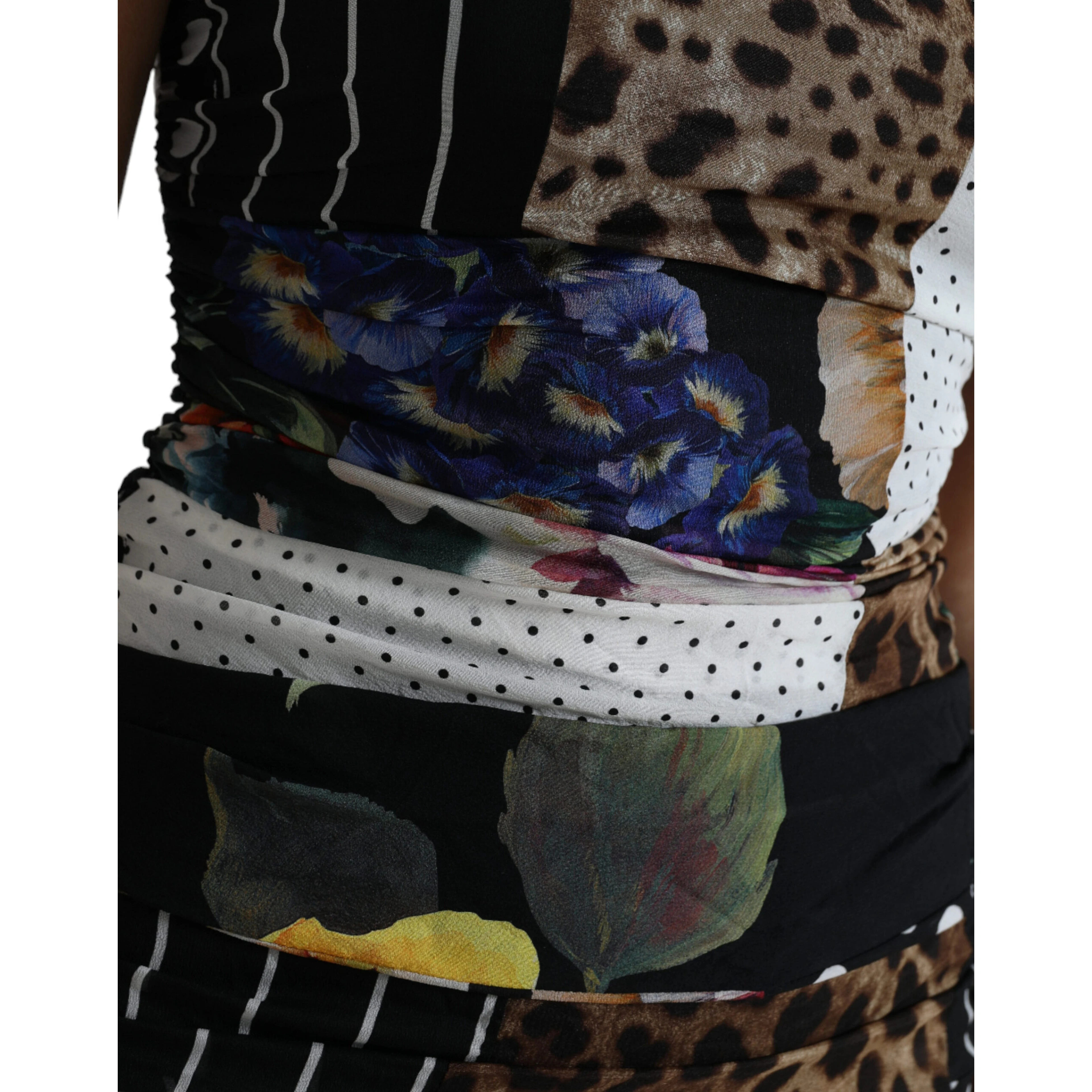 Multicolor Patchwork Midi Floral Leopard Bodycon Dress