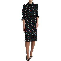 Black Polka Dot Ruffle Cotton Midi Dress