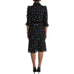 Black Polka Dot Ruffle Cotton Midi Dress