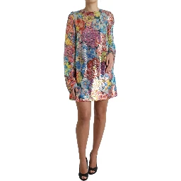 Multicolor Floral Sequined Shift Mini Dress