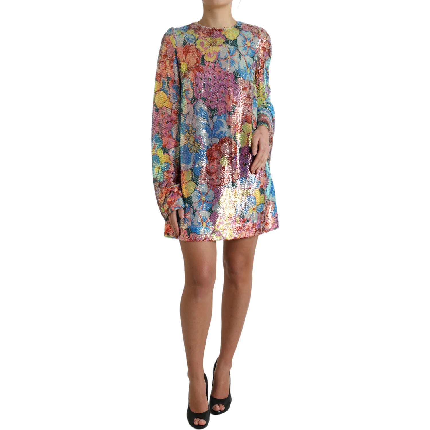 Multicolor Floral Sequined Shift Mini Dress