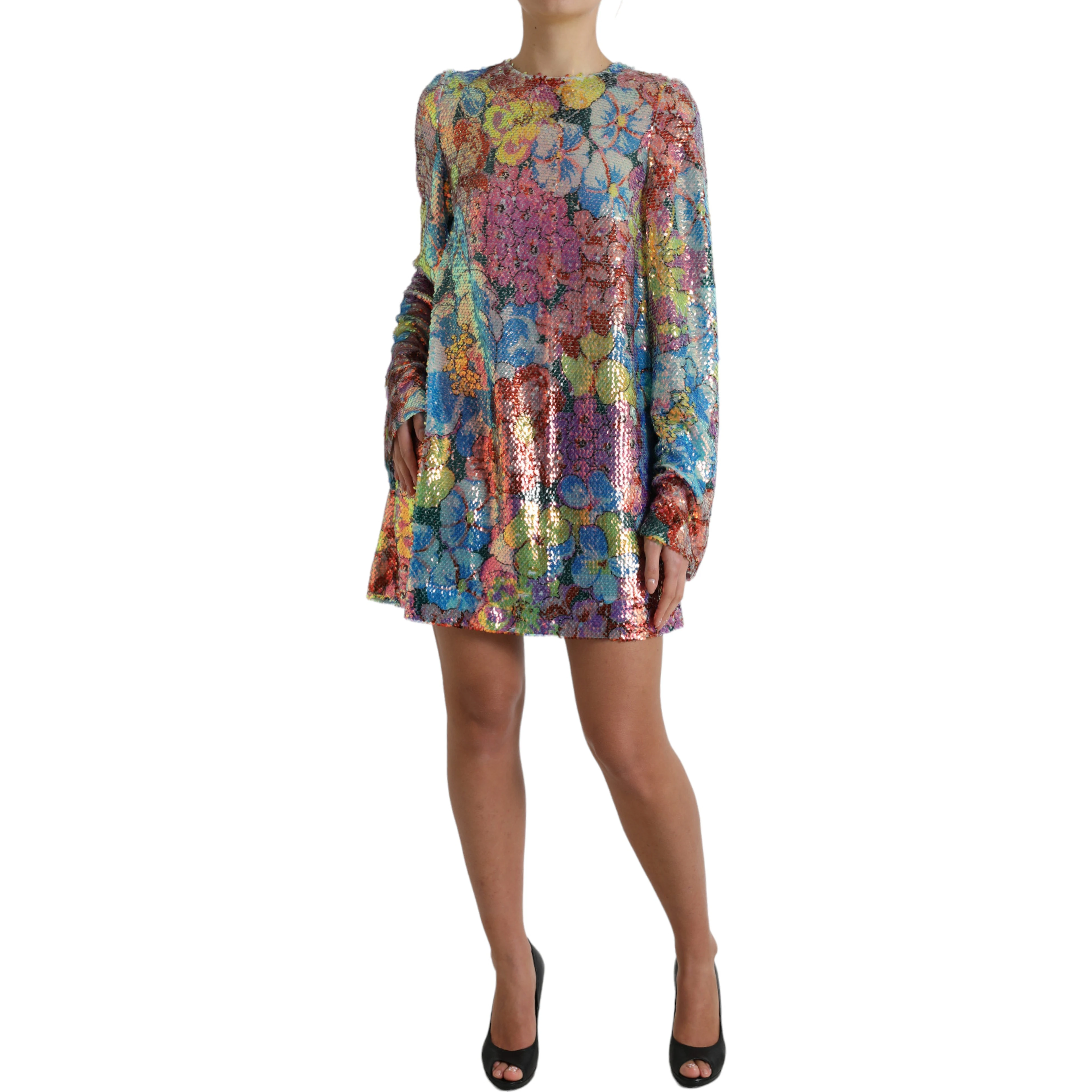 Multicolor Floral Sequined Shift Mini Dress