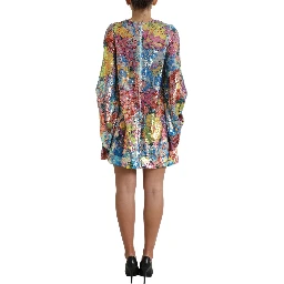 Multicolor Floral Sequined Shift Mini Dress