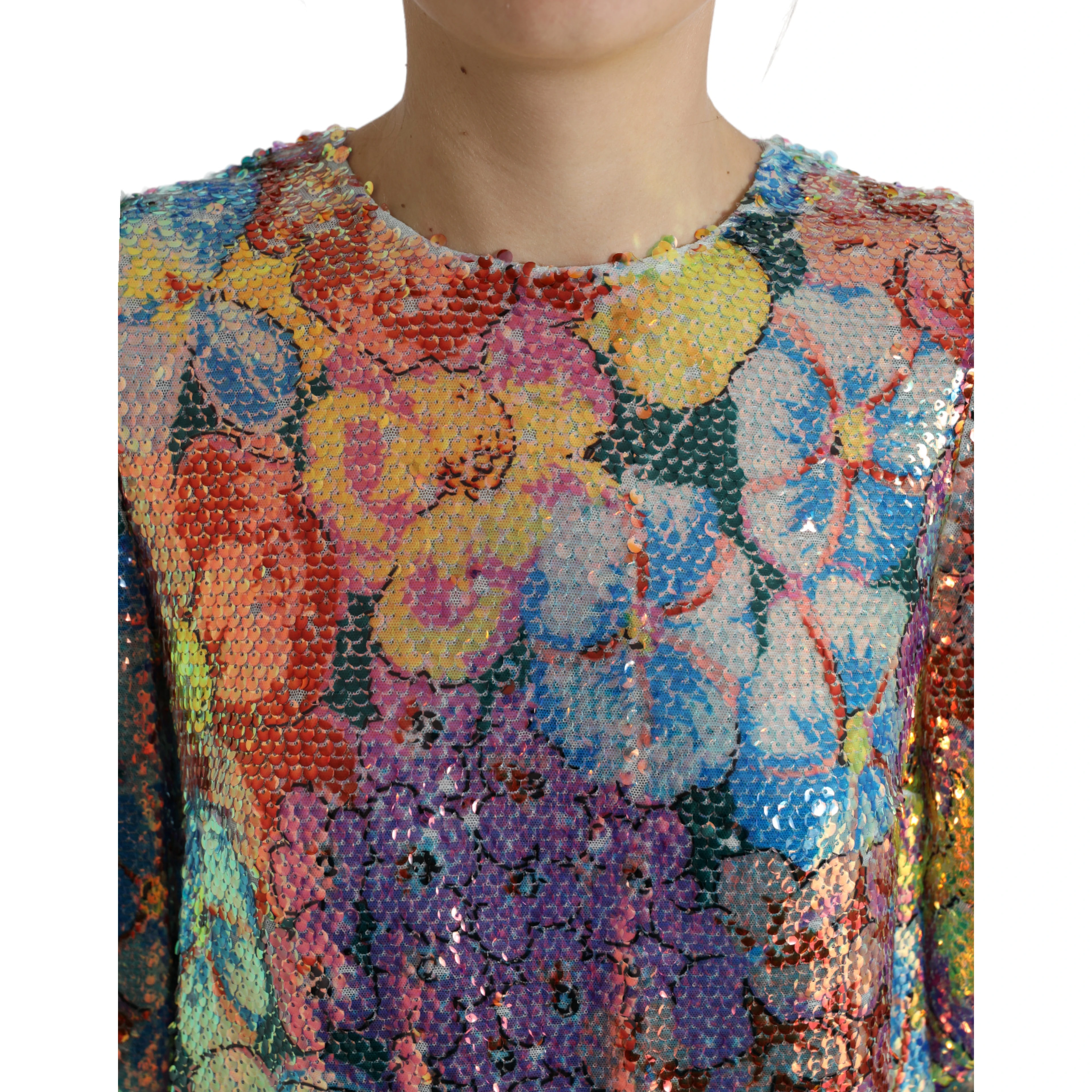 Multicolor Floral Sequined Shift Mini Dress