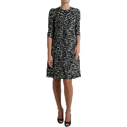 Black Chevron Polyester Shift Mini Dress