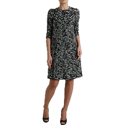 Black Chevron Polyester Shift Mini Dress