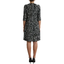 Black Chevron Polyester Shift Mini Dress