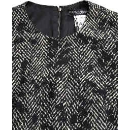 Black Chevron Polyester Shift Mini Dress