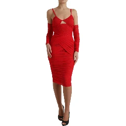 Red Nylon Stretch Cut Out Midi Dress