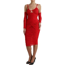 Red Nylon Stretch Cut Out Midi Dress