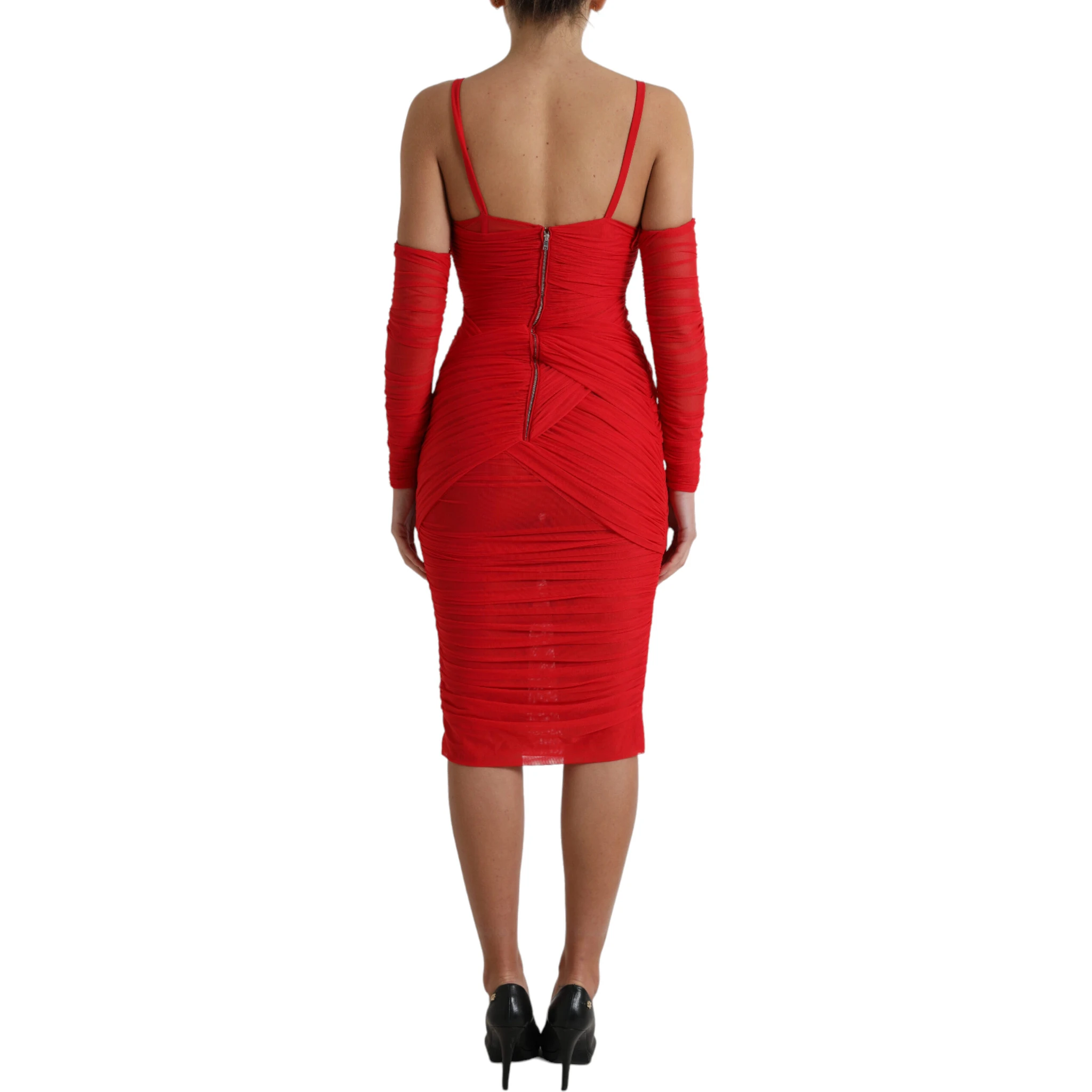 Red Nylon Stretch Cut Out Midi Dress