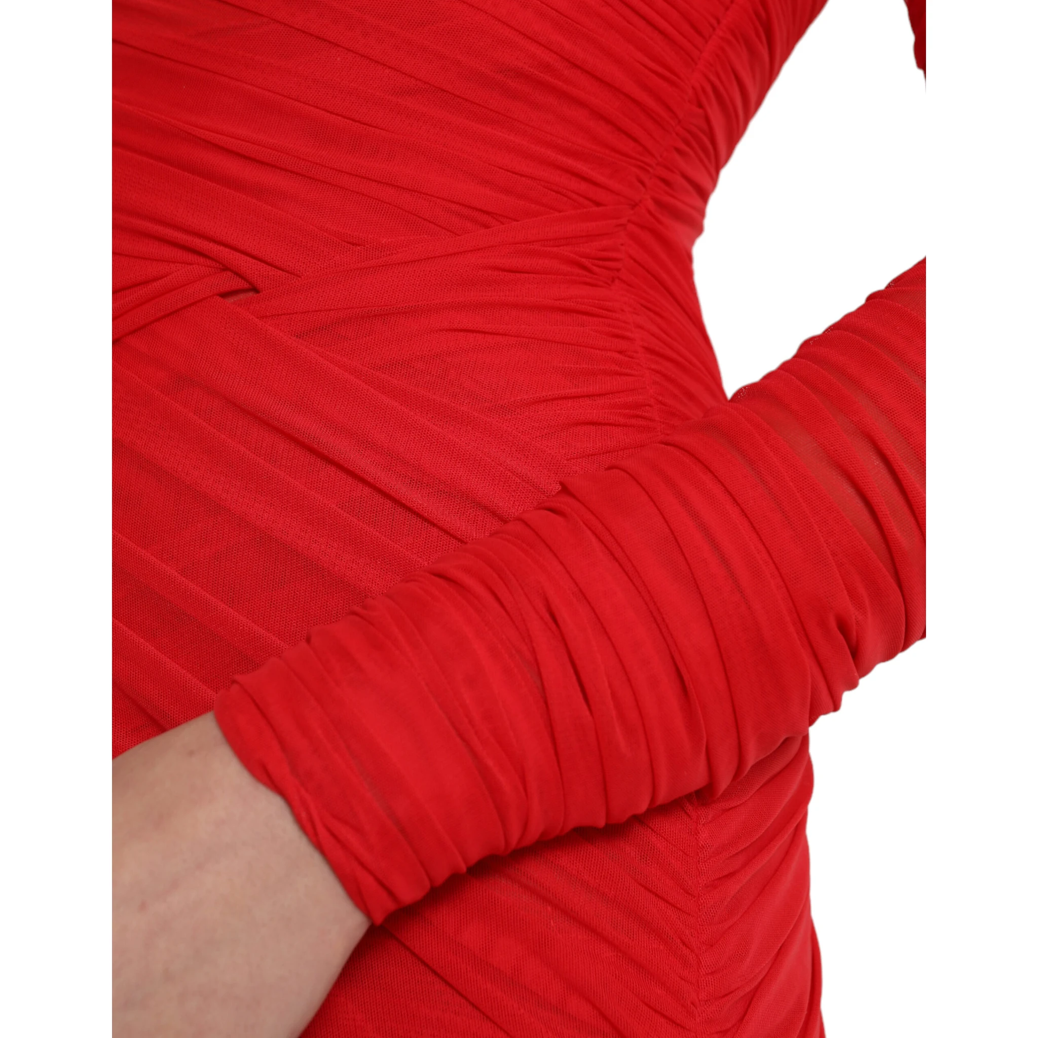 Red Nylon Stretch Cut Out Midi Dress