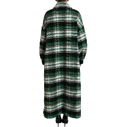 Green Plaid Long Sleeve Casual Coat Jacket