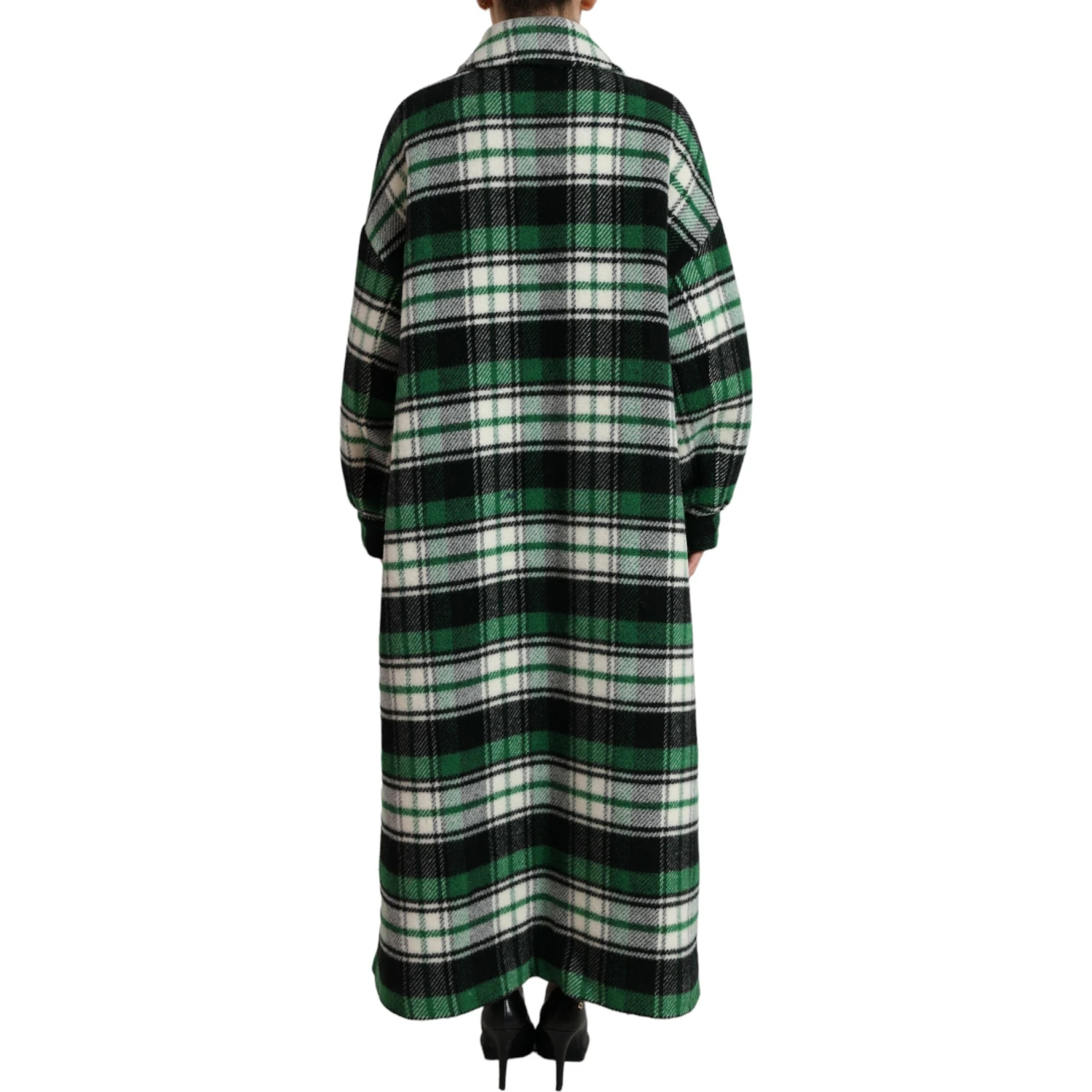 Green Plaid Long Sleeve Casual Coat Jacket