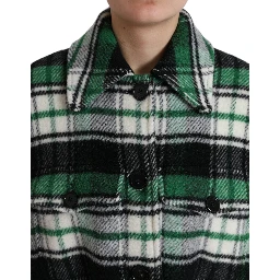 Green Plaid Long Sleeve Casual Coat Jacket