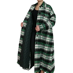 Green Plaid Long Sleeve Casual Coat Jacket