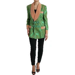 Green Floral Double Breasted Coat Jacket