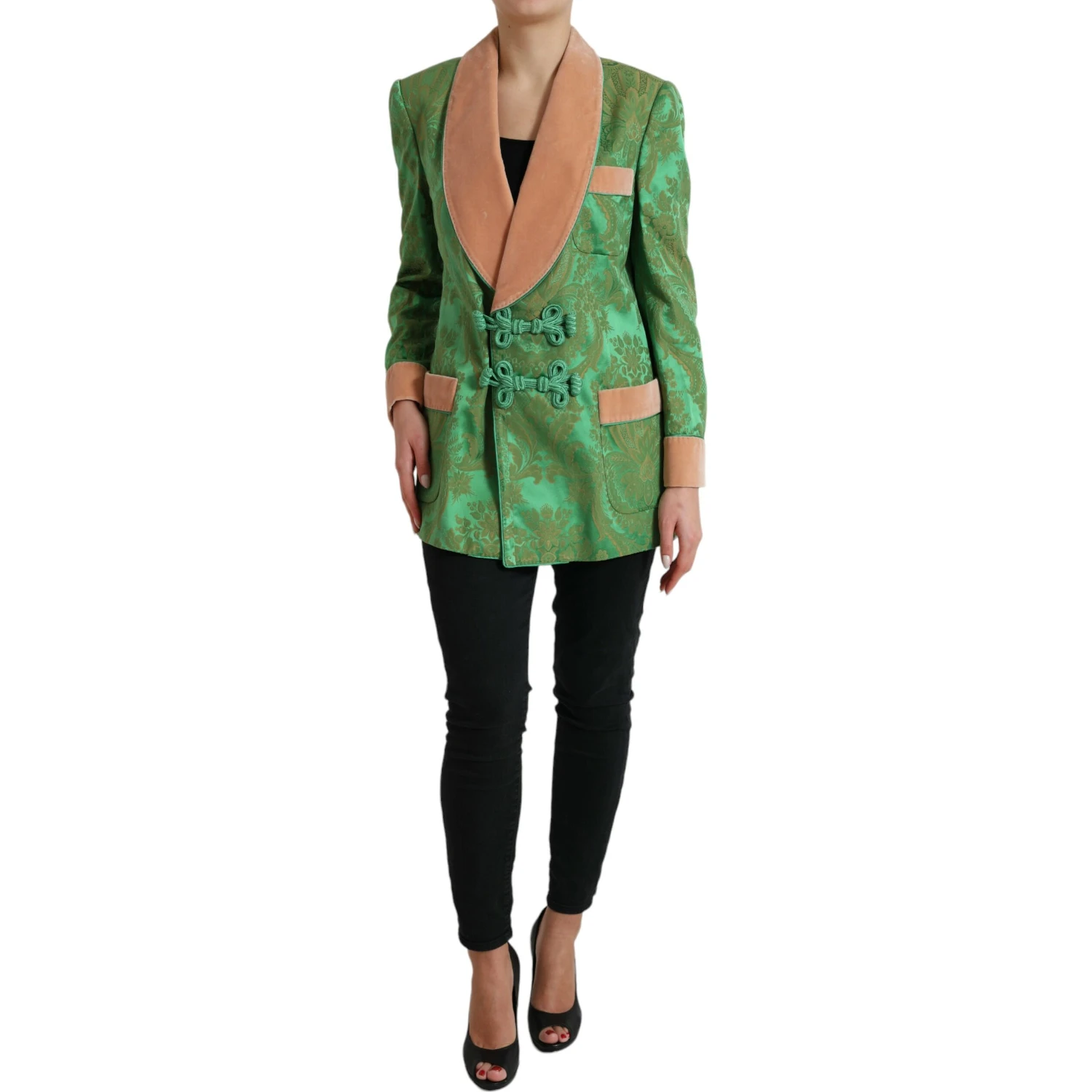 Green Floral Double Breasted Coat Jacket