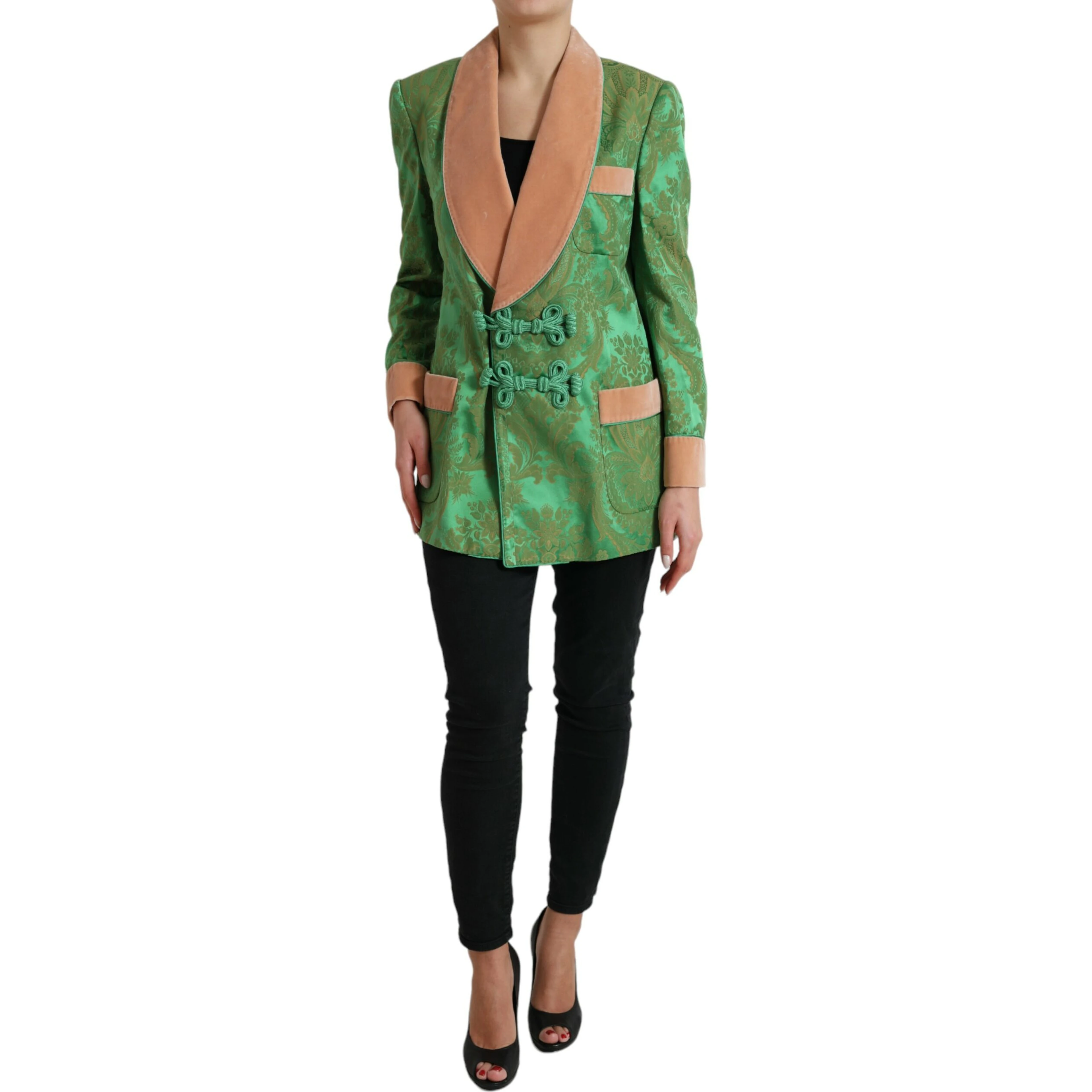 Green Floral Double Breasted Coat Jacket