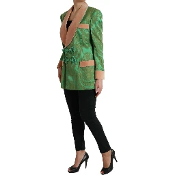 Green Floral Double Breasted Coat Jacket