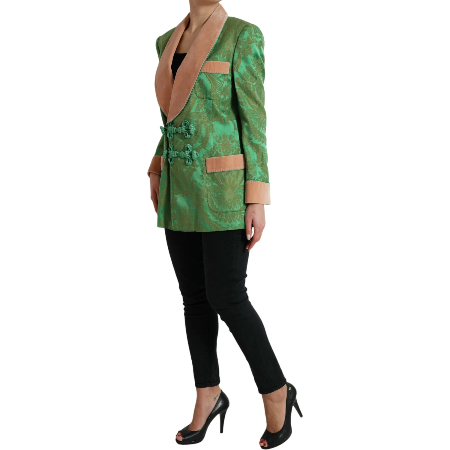 Green Floral Double Breasted Coat Jacket