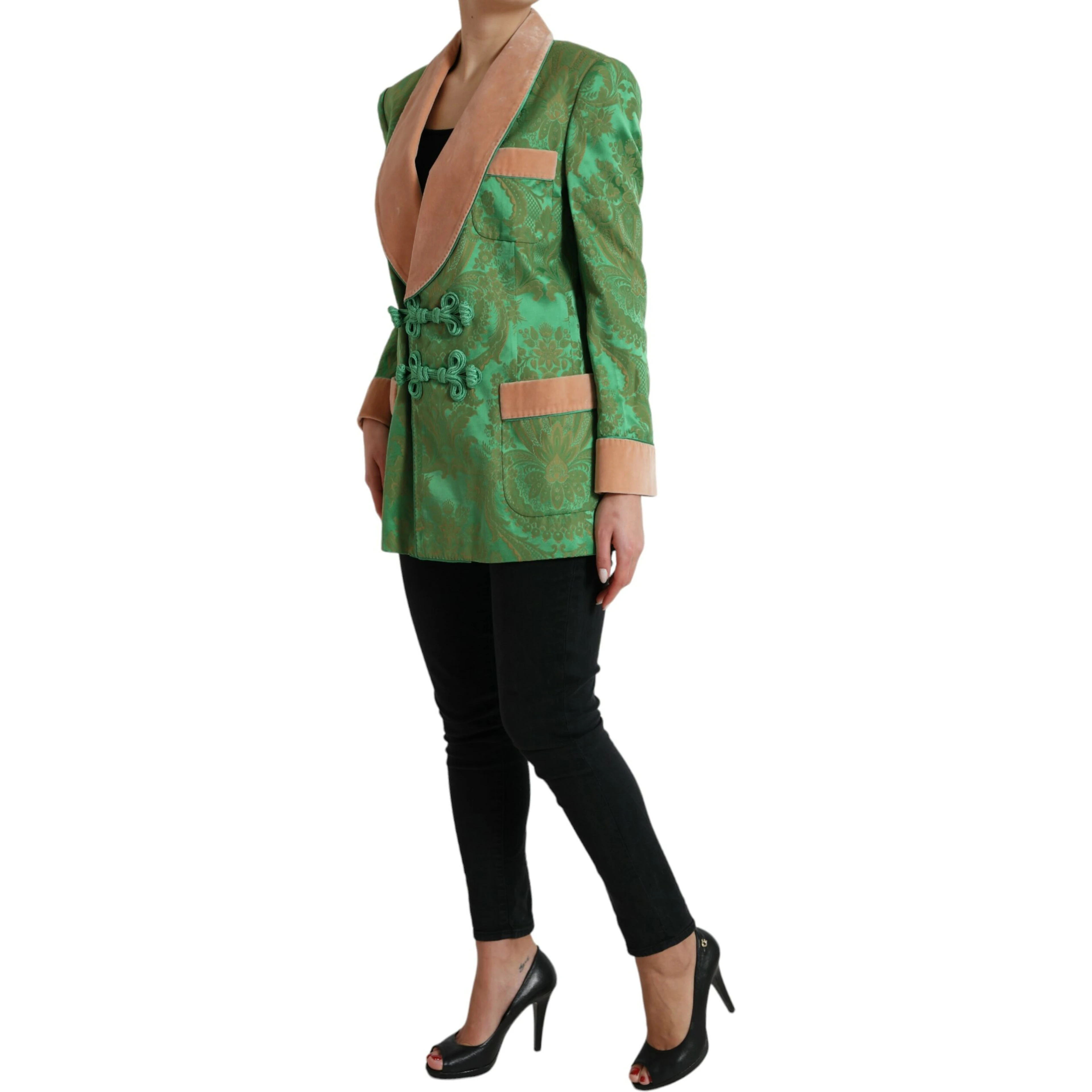 Green Floral Double Breasted Coat Jacket