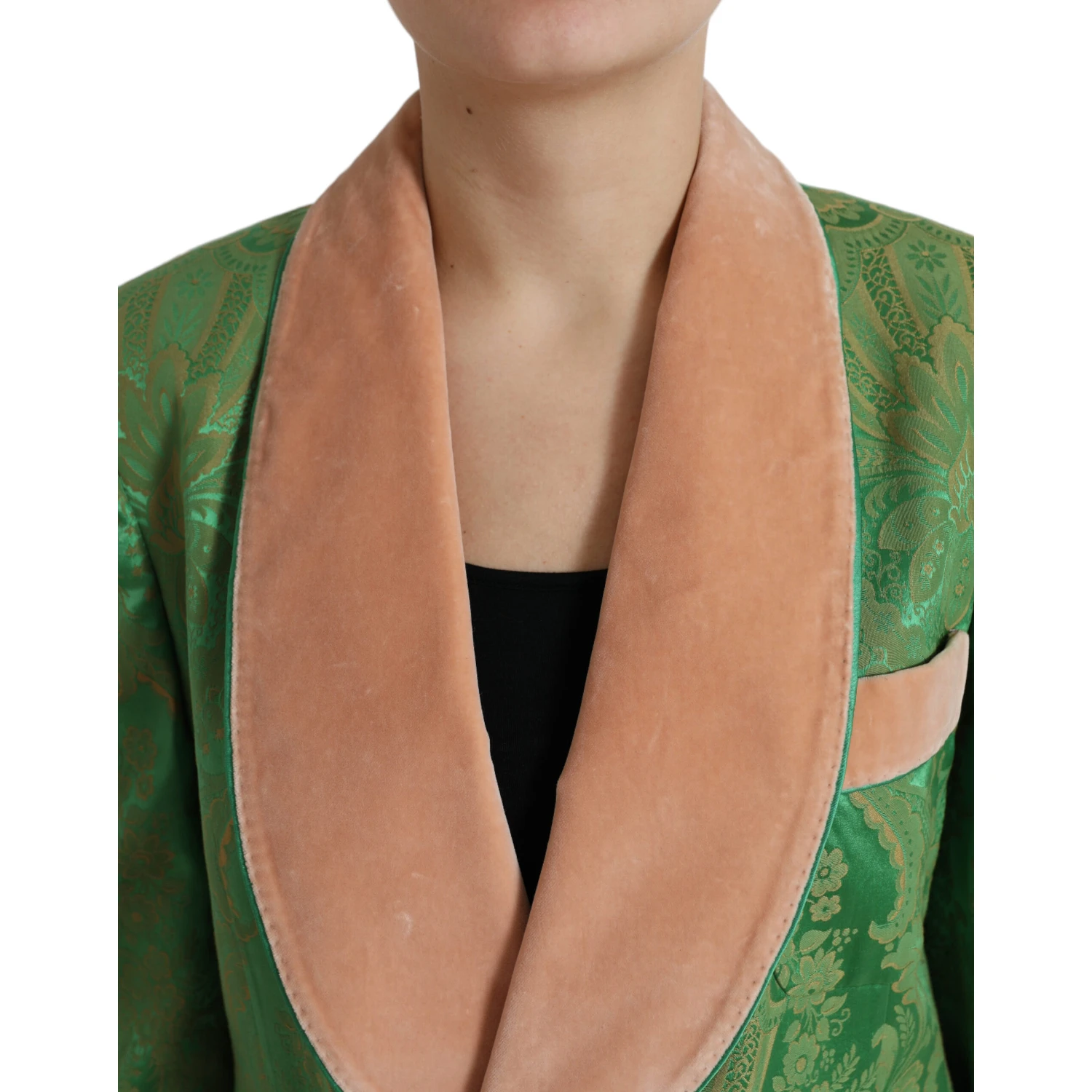 Green Floral Double Breasted Coat Jacket