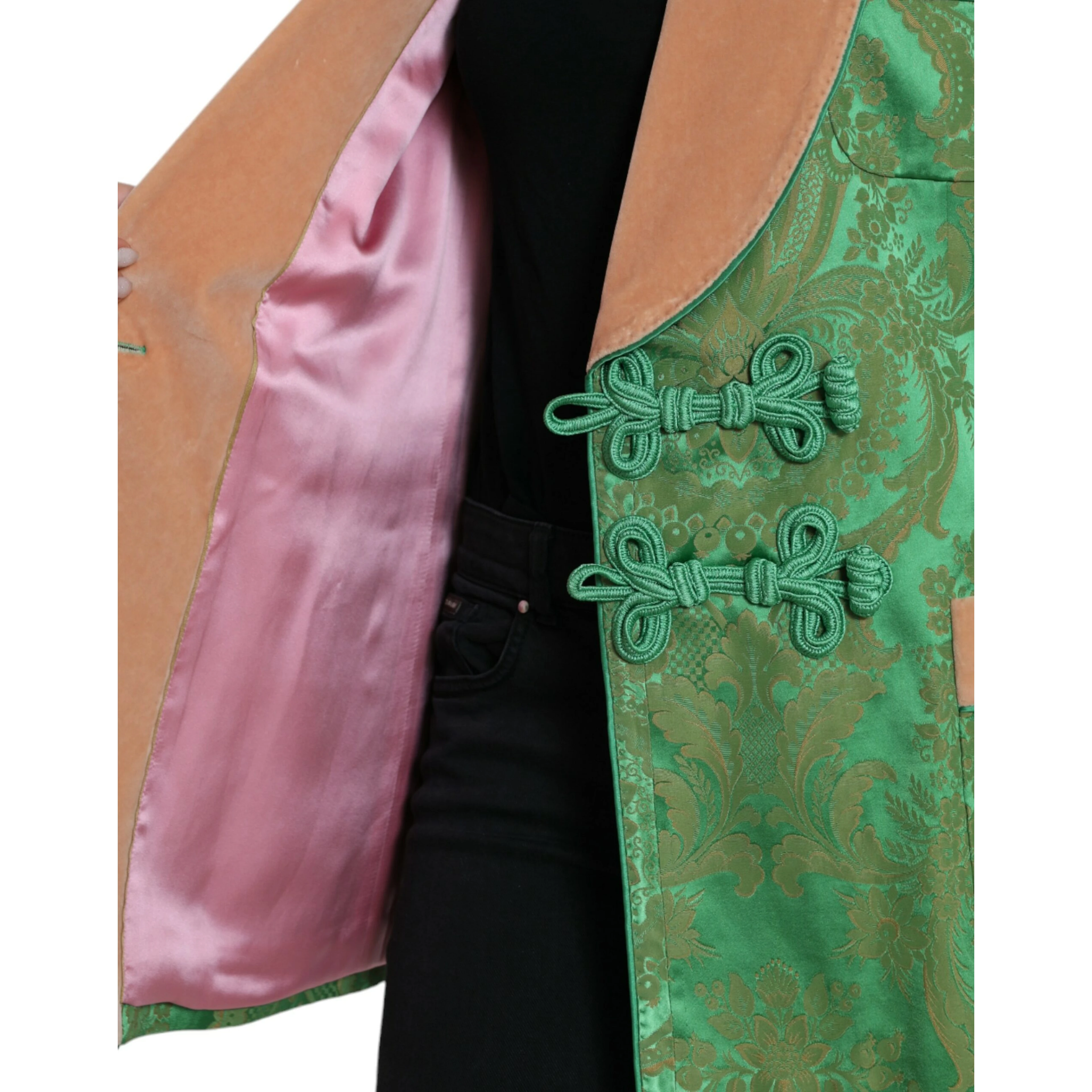 Green Floral Double Breasted Coat Jacket