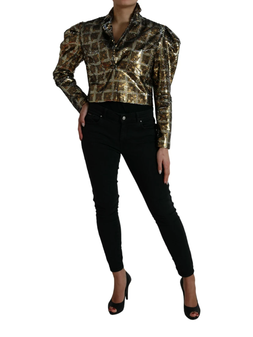 Multicolor Polyester Sequined Cropped Jacket