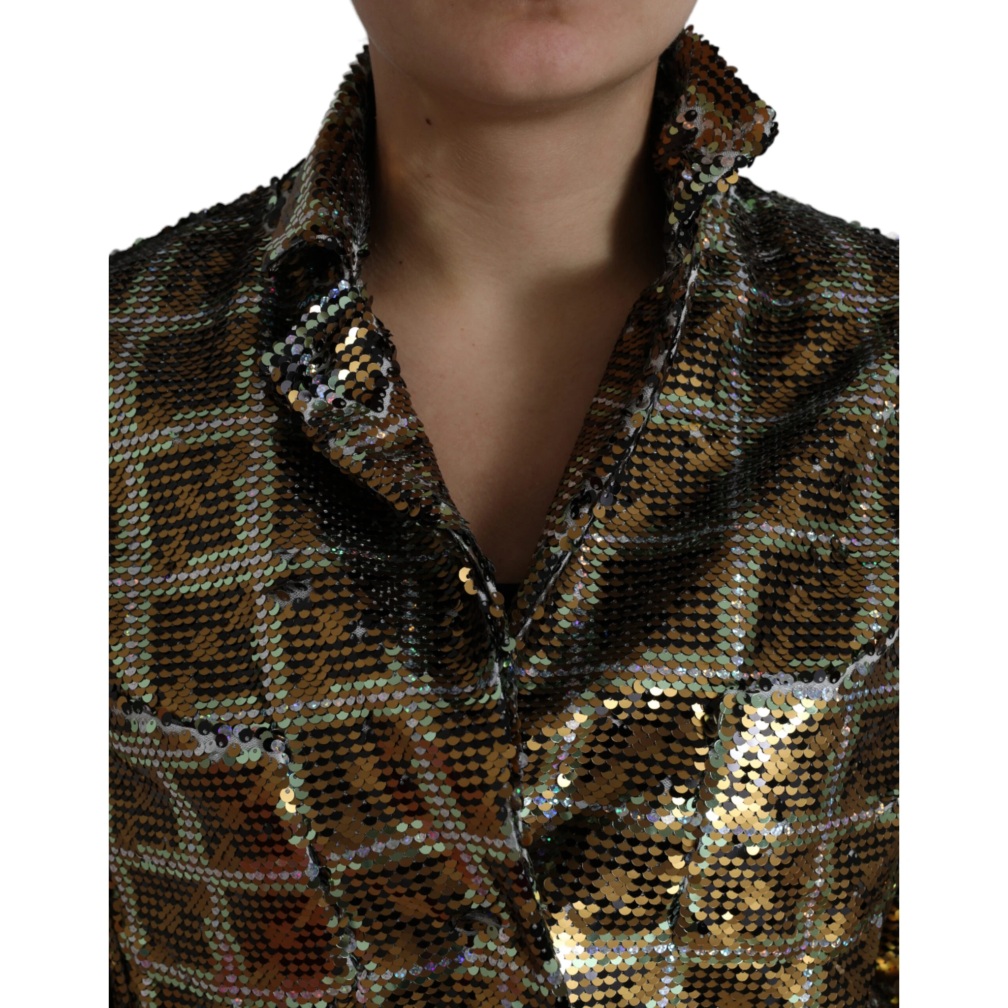 Multicolor Polyester Sequined Cropped Jacket
