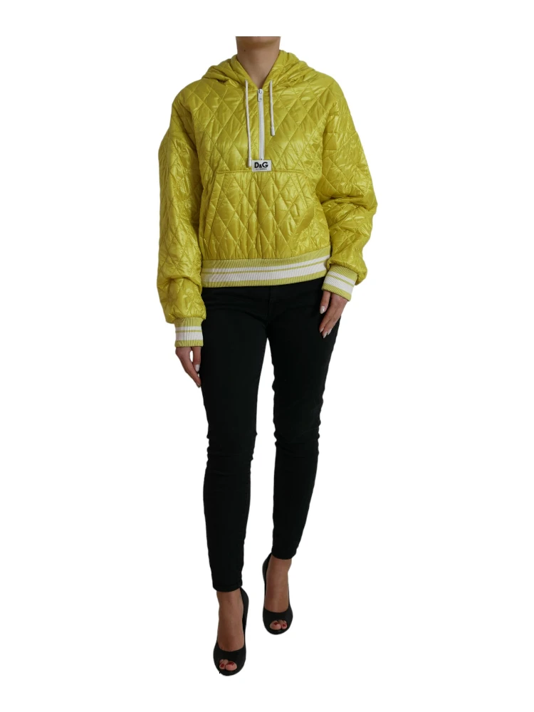 Yellow Nylon Quilted Hooded Pullover Jacket
