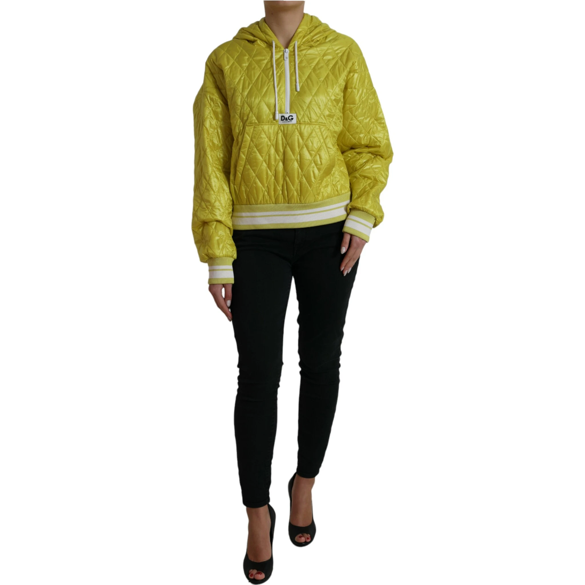 Yellow Nylon Quilted Hooded Pullover Jacket