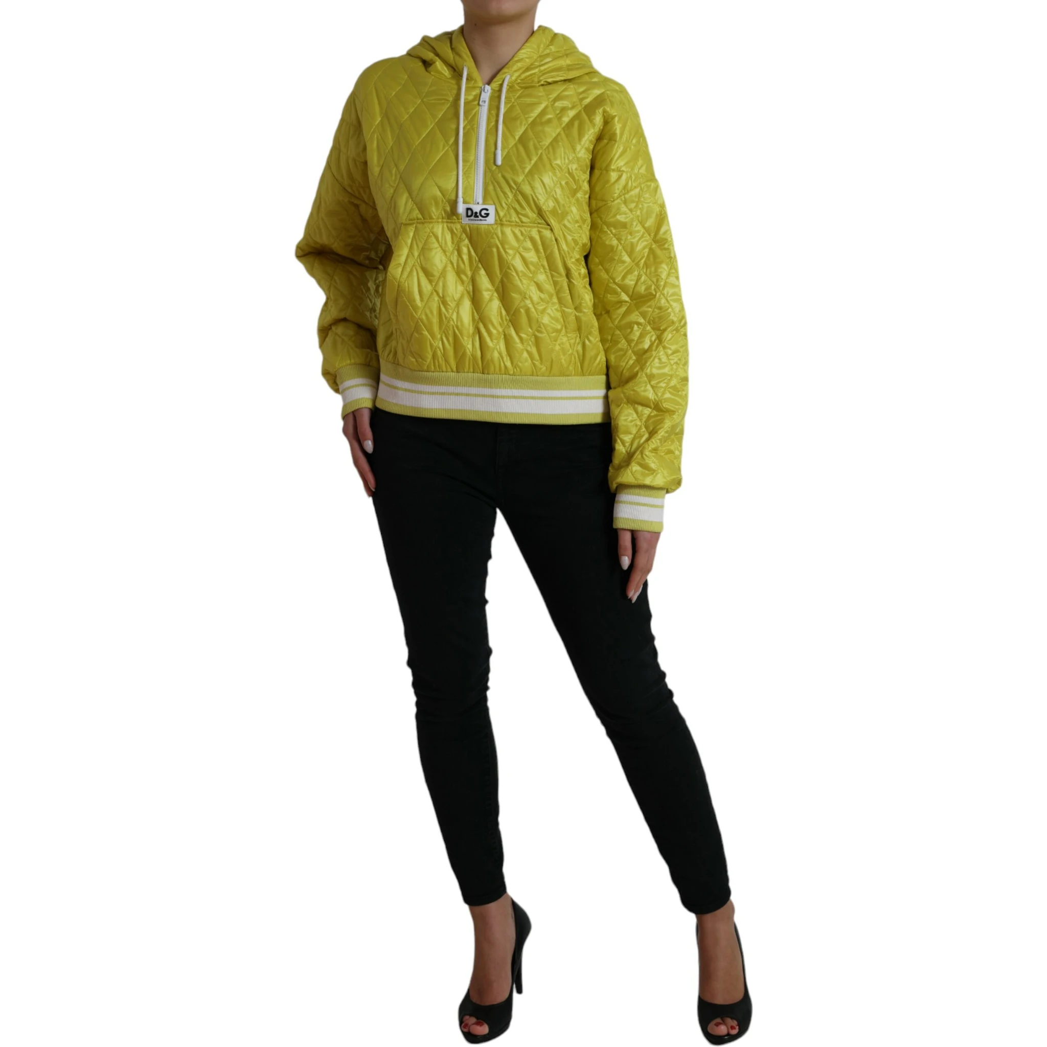 Yellow Nylon Quilted Hooded Pullover Jacket