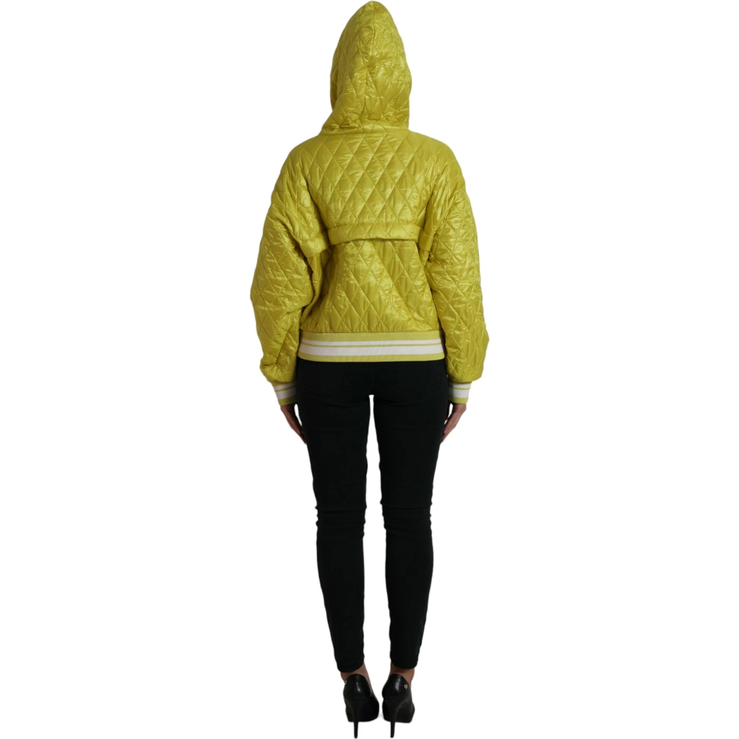 Yellow Nylon Quilted Hooded Pullover Jacket