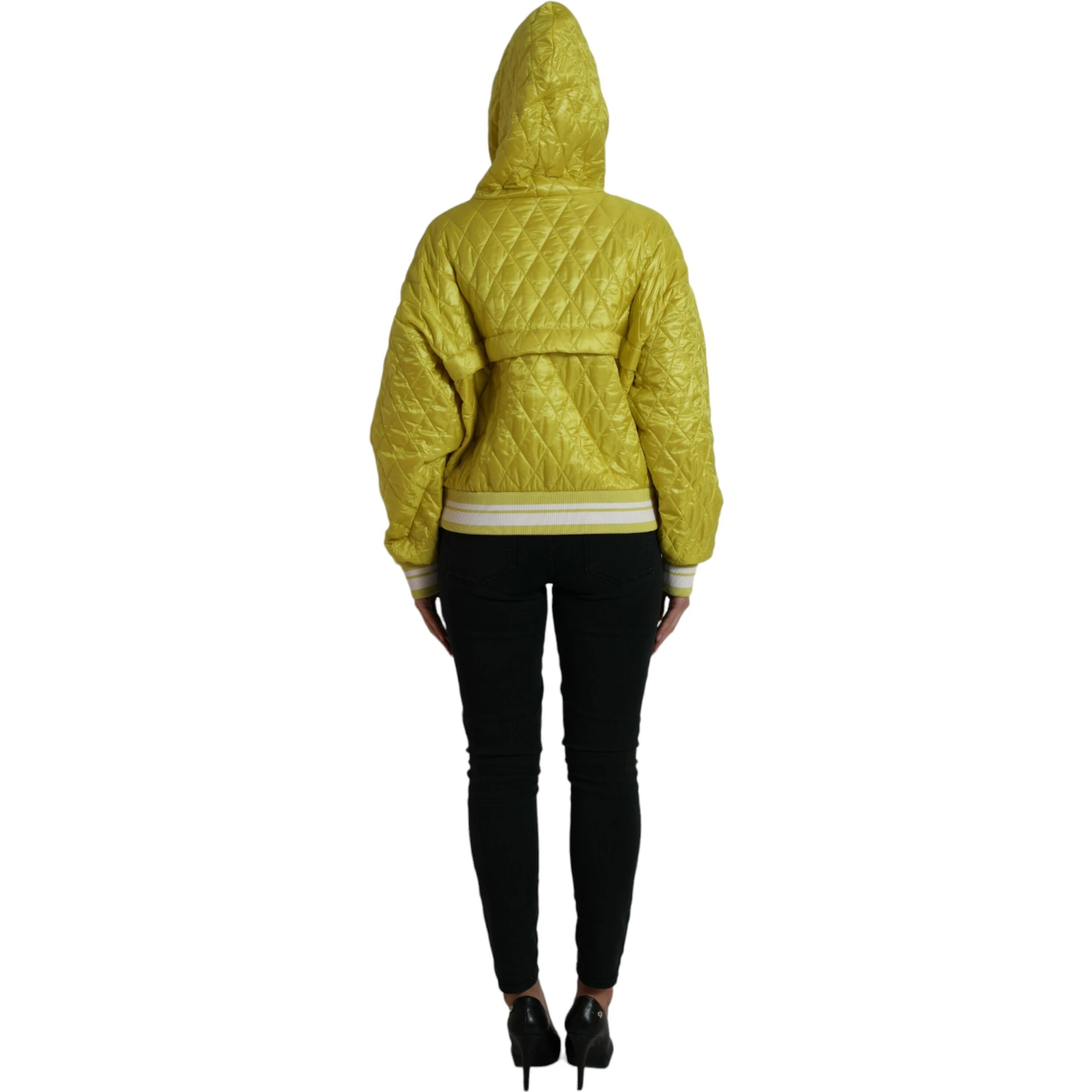 Yellow Nylon Quilted Hooded Pullover Jacket
