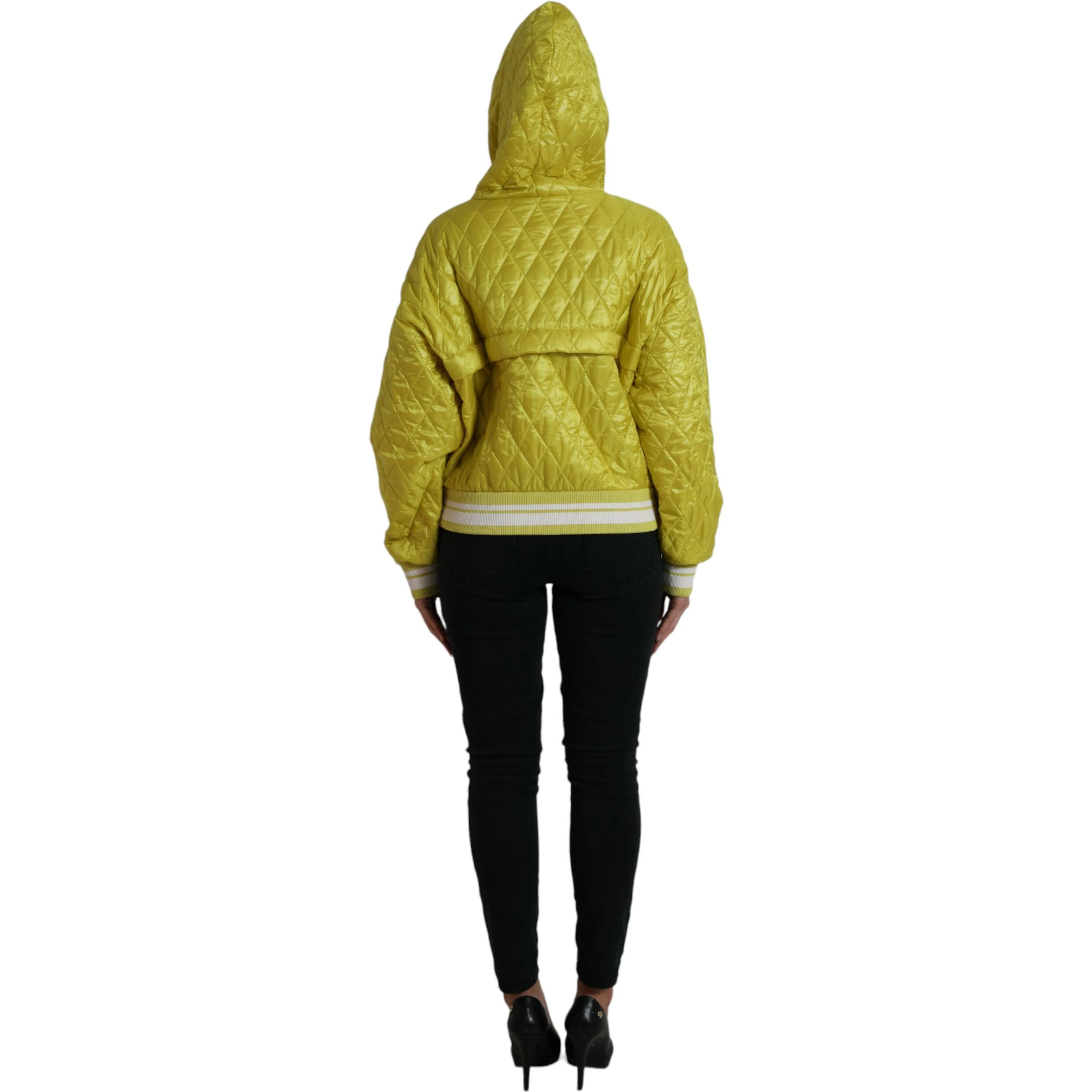 Yellow Nylon Quilted Hooded Pullover Jacket