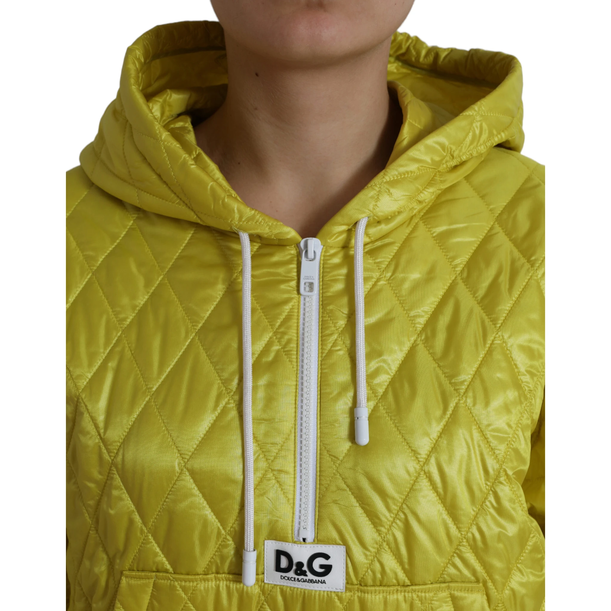 Yellow Nylon Quilted Hooded Pullover Jacket