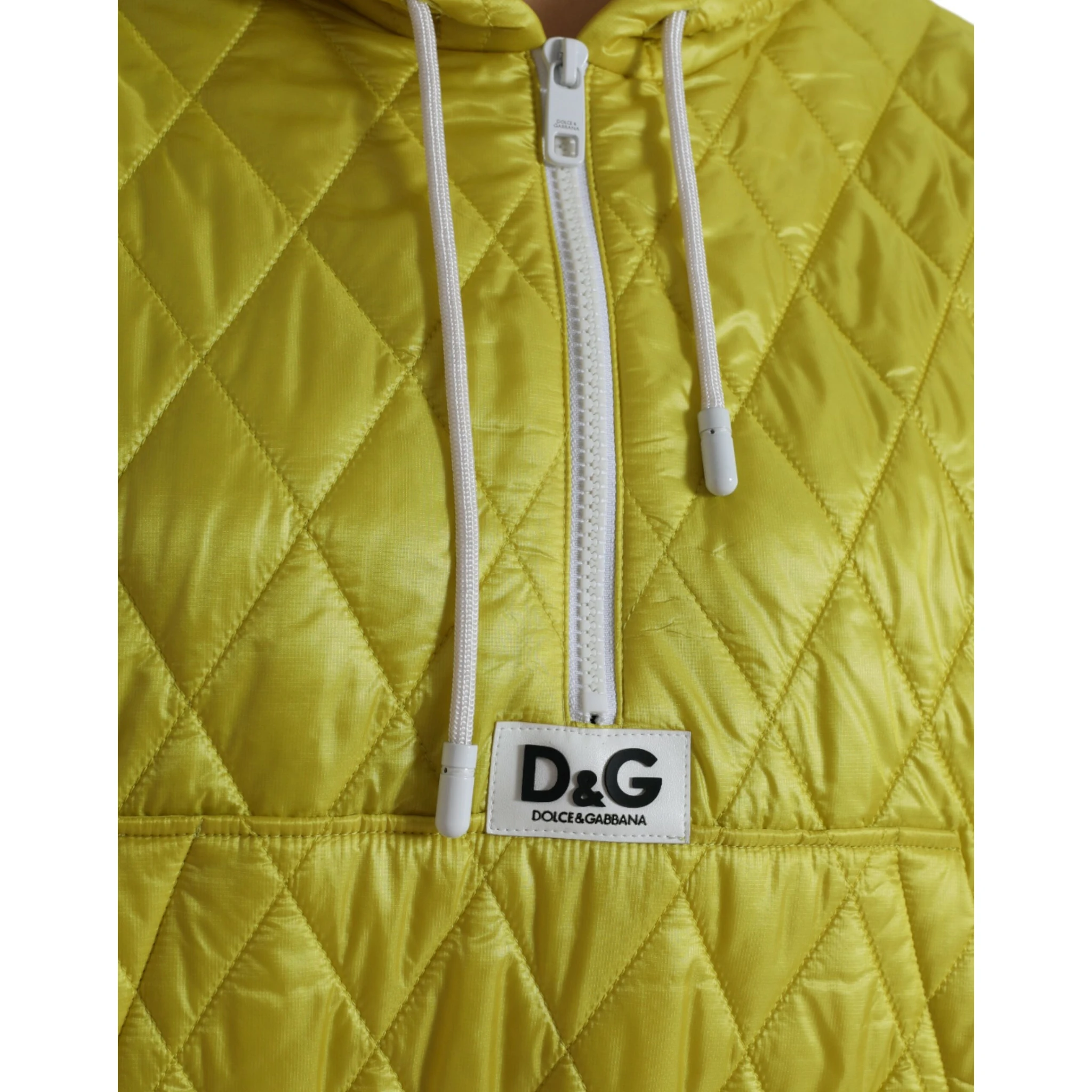Yellow Nylon Quilted Hooded Pullover Jacket