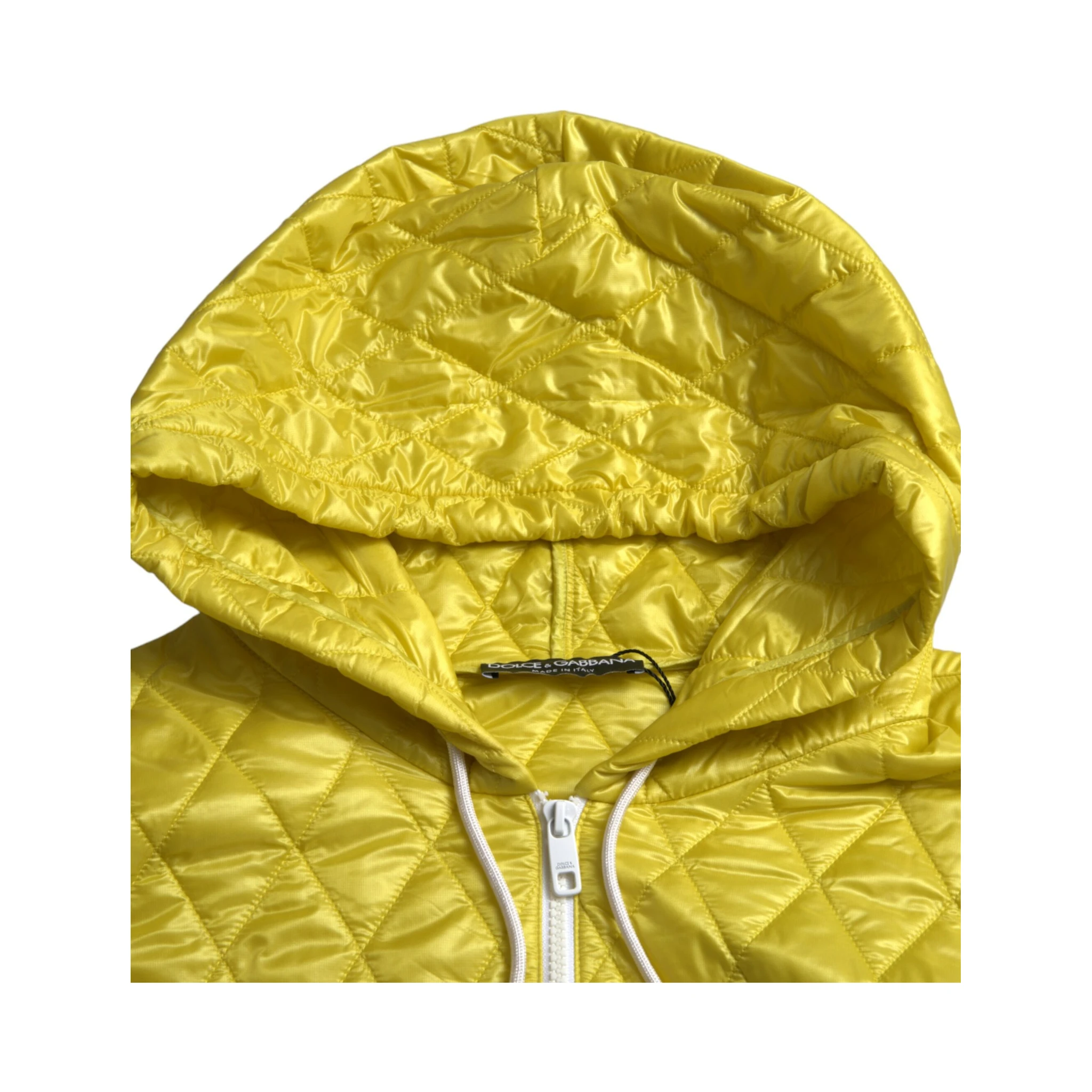 Yellow Nylon Quilted Hooded Pullover Jacket