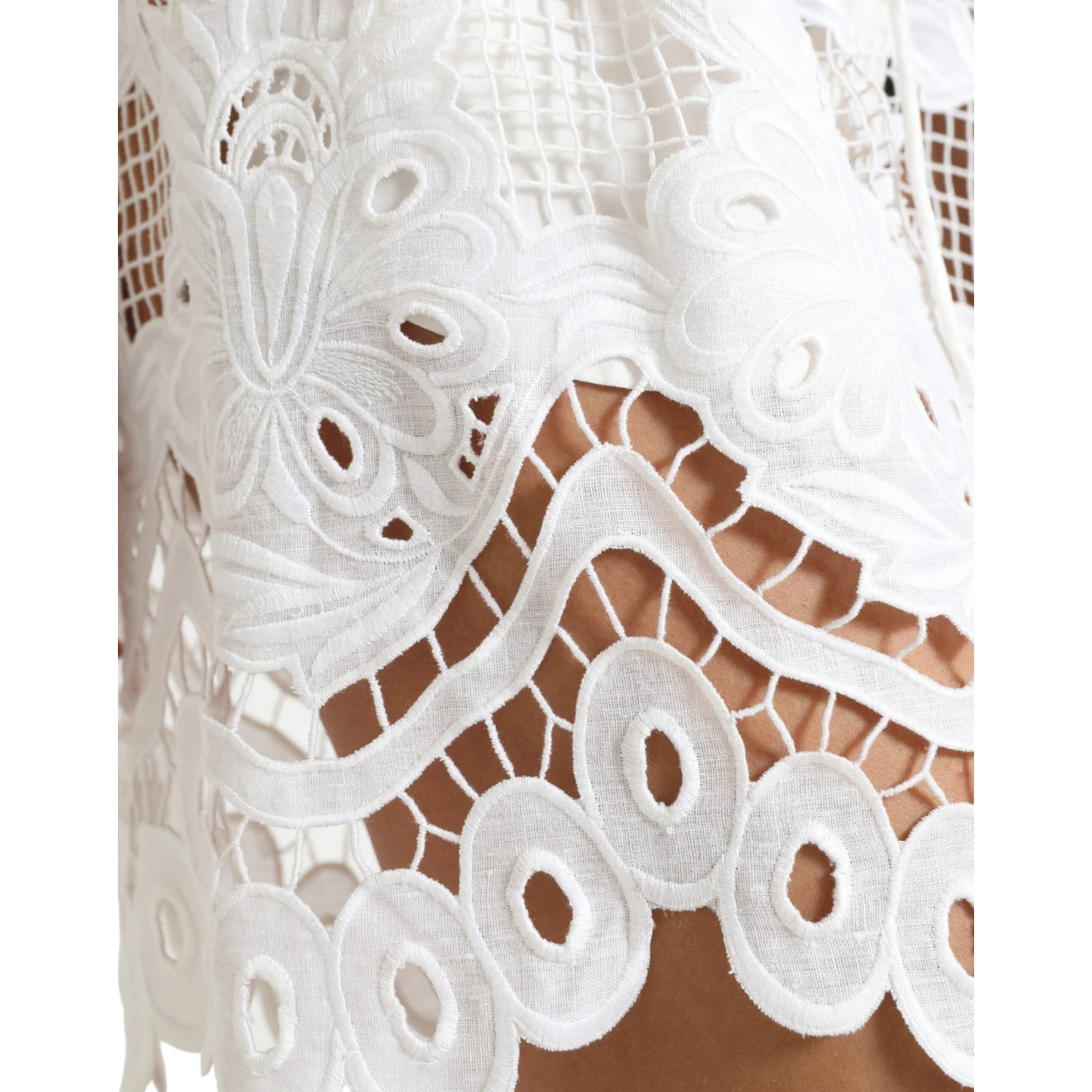 White Cotton Cutout High Waist Bermuda Shorts