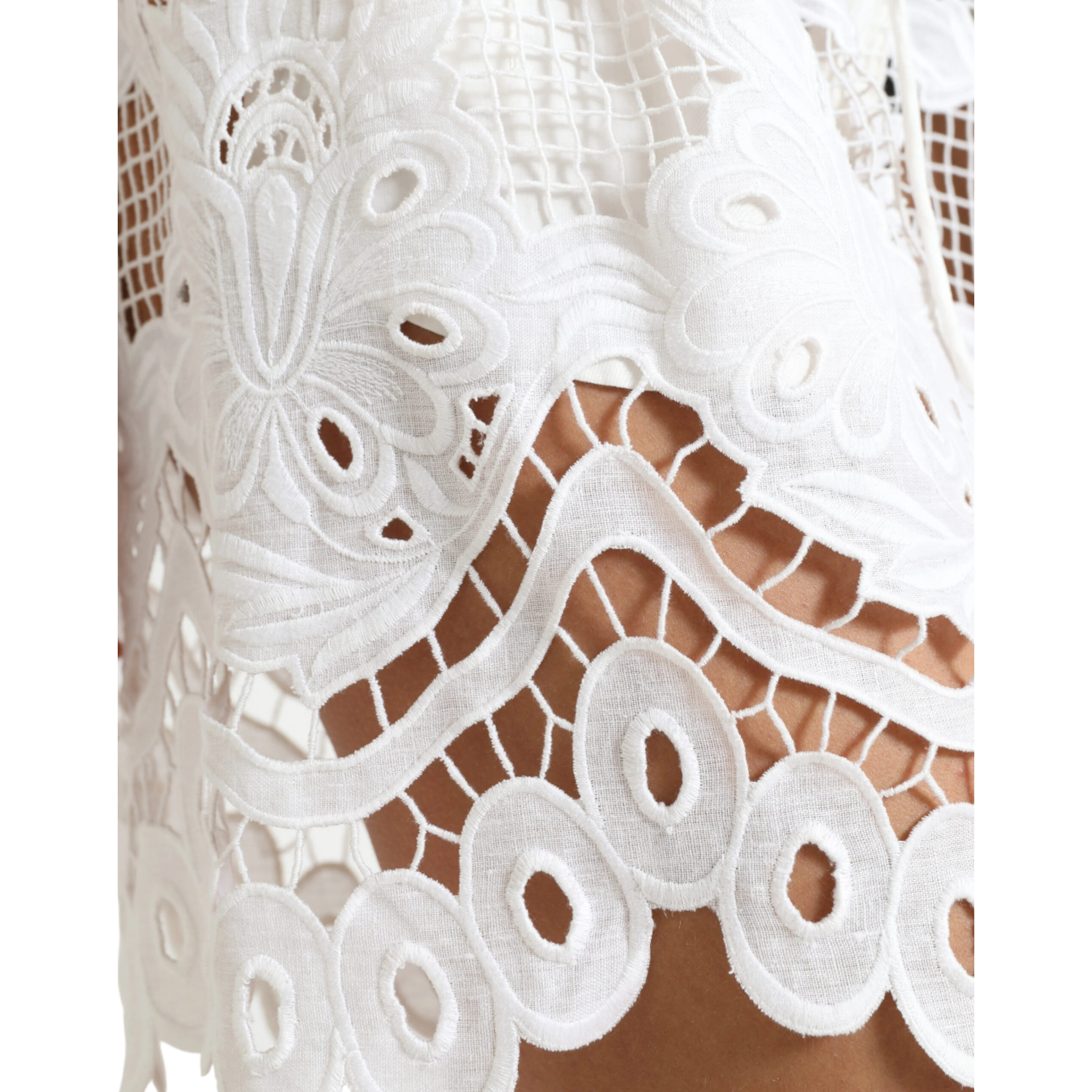 White Cotton Cutout High Waist Bermuda Shorts
